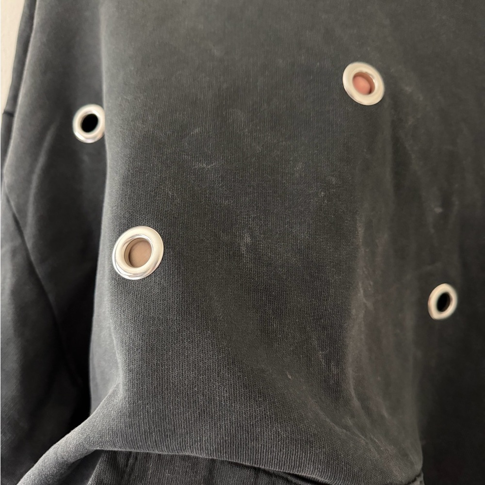 Zara Acid Mineral Wash Black Metal Circle Hoodie size women’s small - Picture 6 of 7